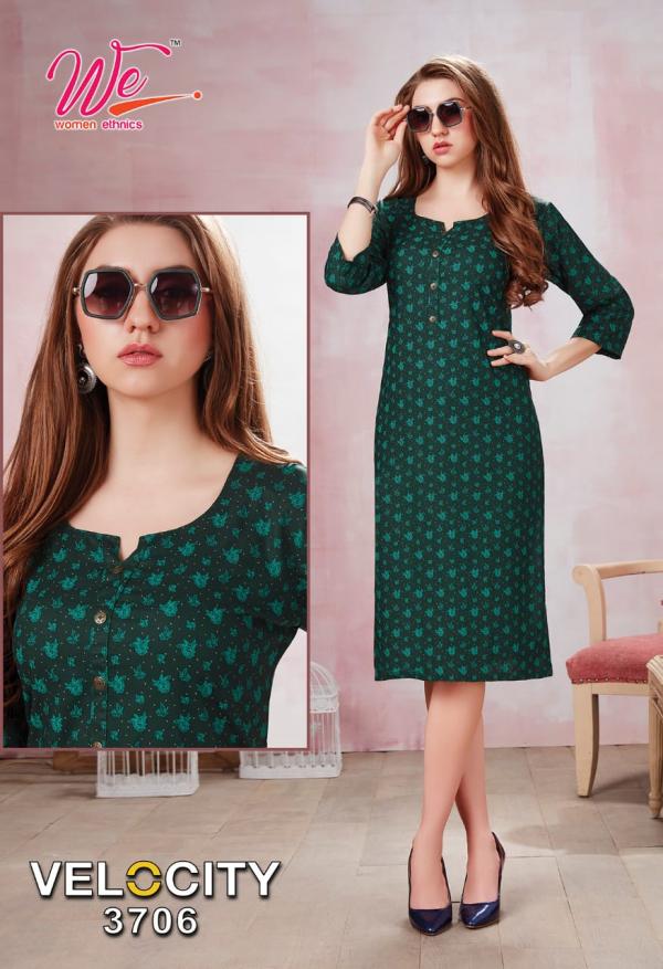 We Velocity Rayon Printed Reguler Wear Kurtis